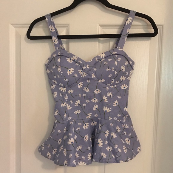 Chambray printed peplum top with padded cups - Picture 1 of 5